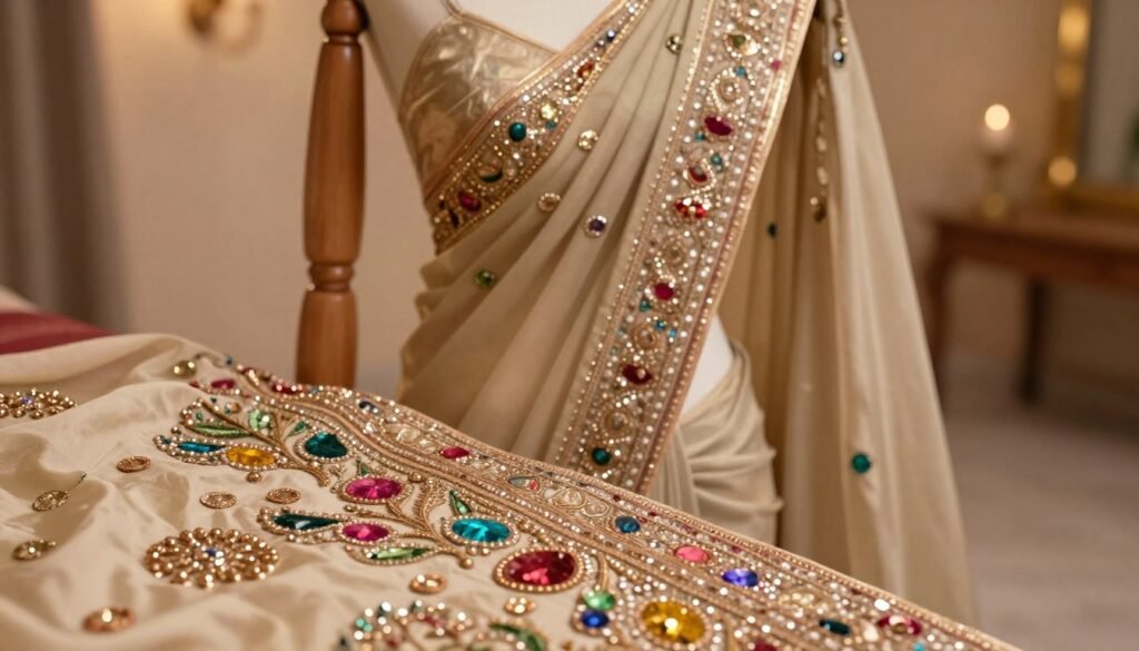 hand-finished details on indian women's wear